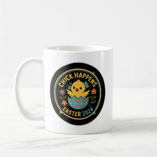 Caneca De Café Chick Happens – Design de Insígnia de Páscoa 2026