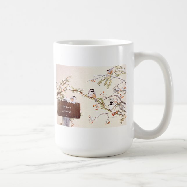 Caneca De Café Chickadee que não recolhe "nenhum gato permitido " (Direita)