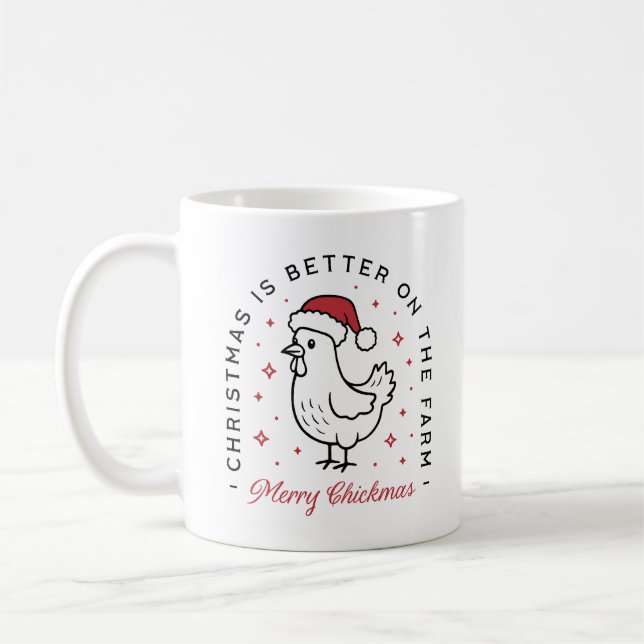 Caneca De Café Chicken Merry Christmas country funny farm animal (Esquerda)