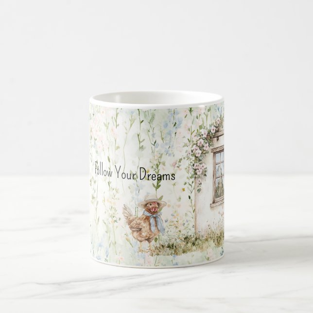 Caneca De Café Chicken Romantic House Window Floral (Centro)
