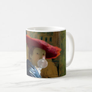 Caneca De Café Chiclete Diva com um chapéu vermelho soprando uma