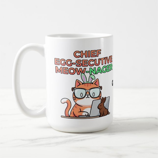 Caneca De Café Chief Egg-secutive Meow-Nager Funny Easter Cat  (Esquerda)