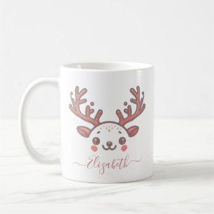 Caneca De Café Chifre de Renas de Natal Nome Personalizado