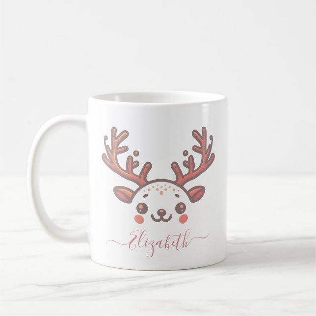 Caneca De Café Chifre de Renas de Natal Nome Personalizado (Esquerda)