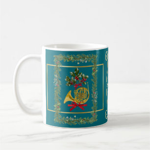 Caneca De Café Chifre Francês Elegante Natal Teal