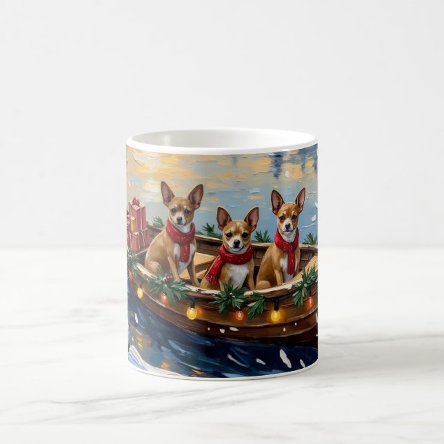Caneca De Café Chihuahua Christmas Boat Holiday (Centro)