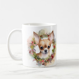 Caneca De Café Chihuahua Christmas Wreath Festivo Pup