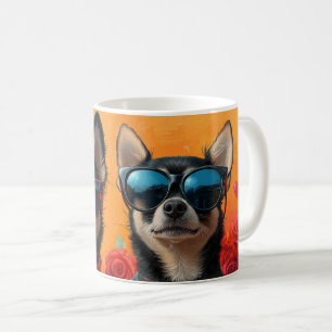 Caneca De Café Chihuahua Com Corações Rosas Dia dos Namorados