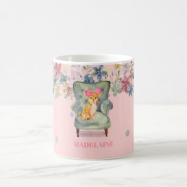 Caneca De Café Chihuahua Dog Floral Pink Silver Personal