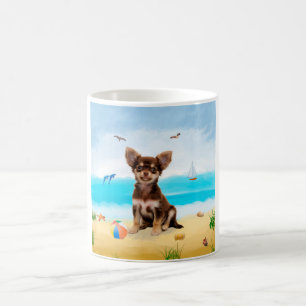 Caneca De Café Chihuahua Dog na praia