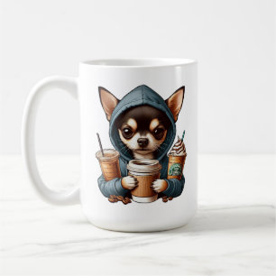 Caneca De Café Chihuahua em Suéter com Capuz Segurando Café 
