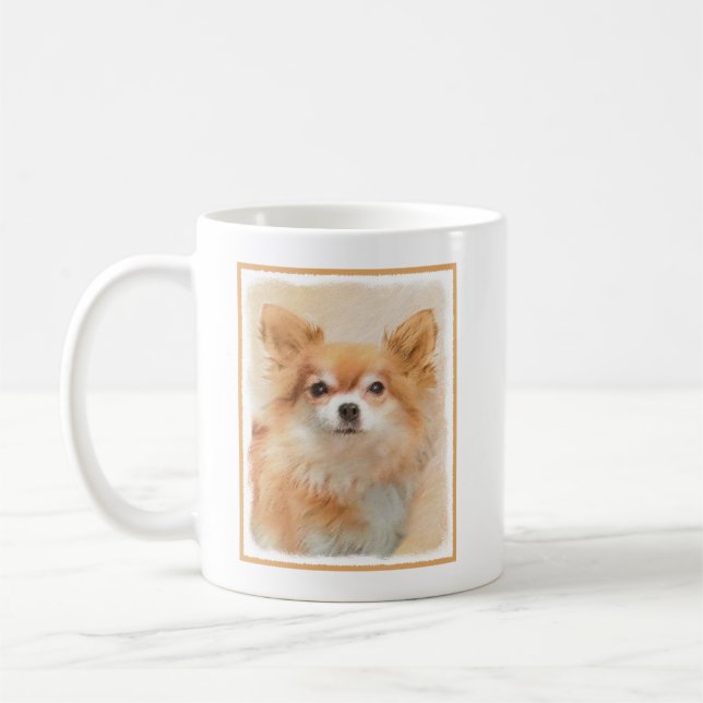Caneca De Café Chihuahua Pintura De Cachorro De Cabelo Longo (Esquerda)