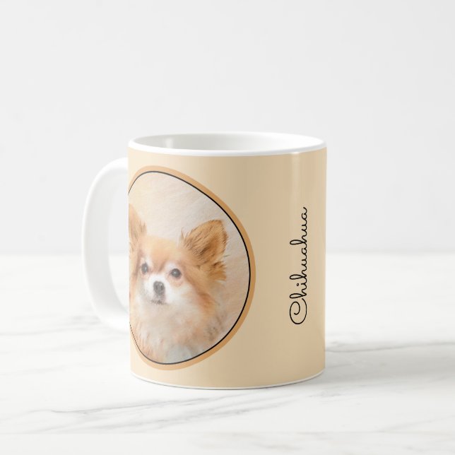 Caneca De Café Chihuahua Pintura De Cachorro De Cabelo Longo (Frente Esquerda)