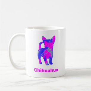Caneca De Café Chihuahua Quente Rosa e Azul Cão Branco Silhuahua