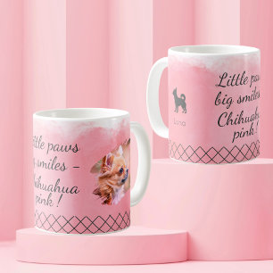Caneca De Café Chihuahua Rosa Pastel - Foto & Nome Personalizados