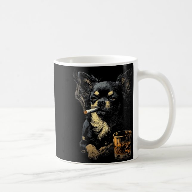 Caneca De Café Chihuahua Smoking Cigarette Whisky Lover Funny Dog (Direita)