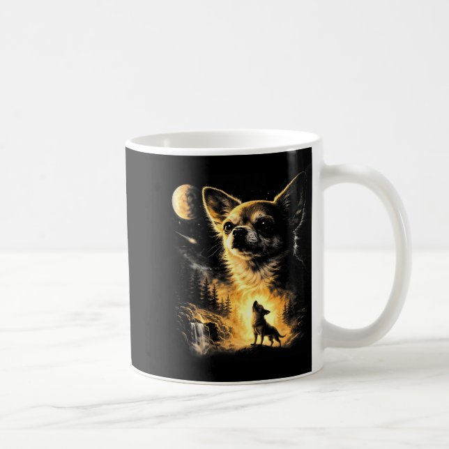 Caneca De Café Chihuahua uivando para a lua engraçado peguei aque (Direita)
