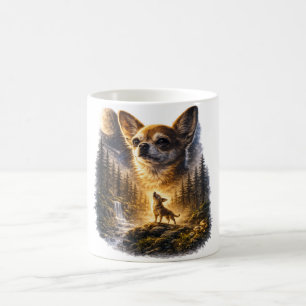 Caneca De Café Chihuahua Uivando para a Lua Vintage, Retro dos An