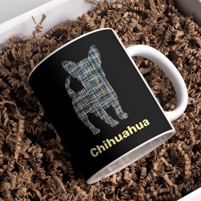 Caneca De Café Chihuahua Yellow & Black Grid Line Classic Round S (Criador carregado)