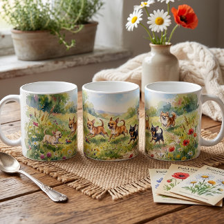 Caneca De Café Chihuahuas Brincalhões em Prado Florido