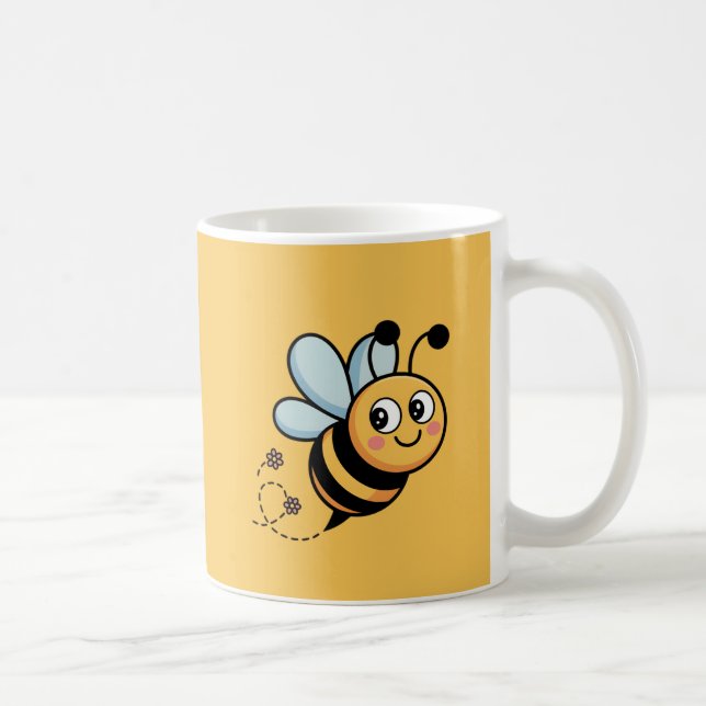 Caneca De Café Child-Friendly Bee Mascot with Dotted Trail (Direita)