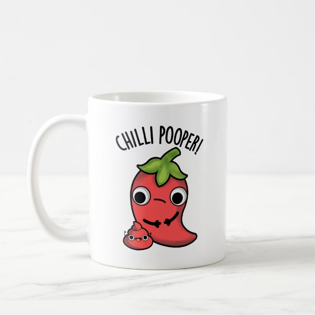 Caneca De Café Chili Poooper Engraçado Pepper Pun (Esquerda)