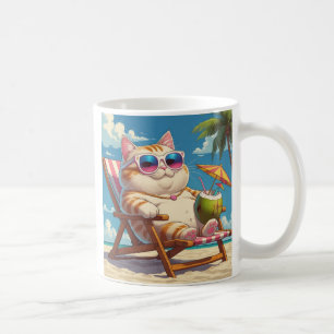 Caneca De Café Chill Cat na Praia - Cama de Férias Engraçado