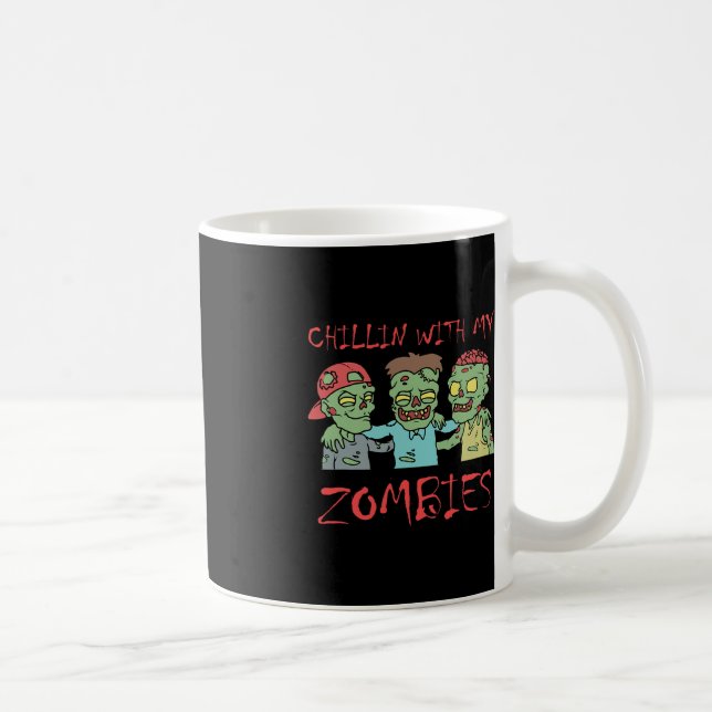 Caneca De Café Chillin Com Meus Zombies Diversão Halloween (Direita)