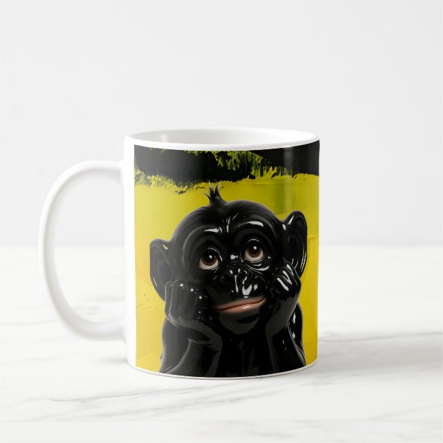 Caneca De Café Chimp preto brilhante (Esquerda)