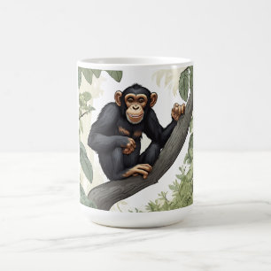 Caneca De Café Chimpanzé bonito nas saudações do galho