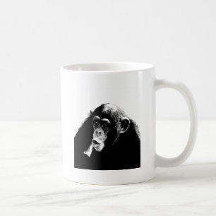 Caneca De Café Chimpanzé Branco Preto