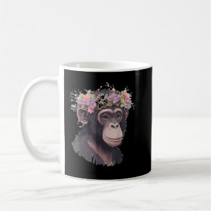 Caneca De Café Chimpanzé Chimpanzé Coroa Floral Ape Monk