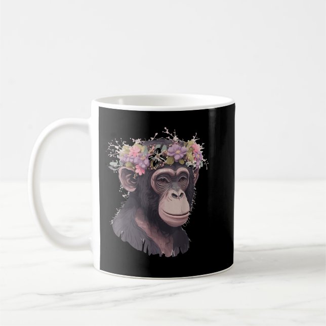 Caneca De Café Chimpanzé Chimpanzé Coroa Floral Ape Monk (Esquerda)