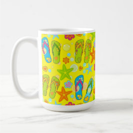 CANECA DE CAFÉ CHINELAS COLORIDAS DE VERÃO E CONCHAS