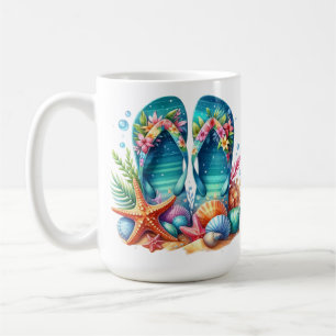 CANECA DE CAFÉ CHINELAS DE VERÃO VIVAMENTE COLORIDAS COM CONCHAS