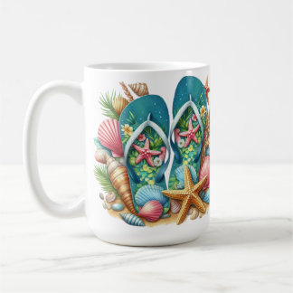 CANECA DE CAFÉ CHINELAS DE VERÃO VIVAMENTE COLORIDAS COM CONCHAS 