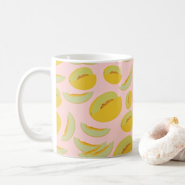 Caneca De Café Chinelos de padrões de Fruta de melões de Honeydew (Com Donut)