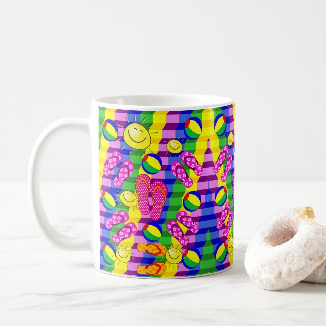 Caneca De Café Chinelos de praia Sun Blue Yellow Mug (Com Donut)