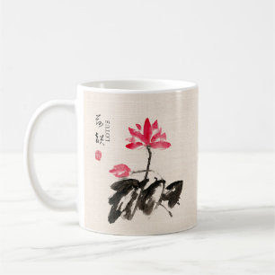 Caneca De Café Chinese Hand painted Watercolor Floral Lotus
