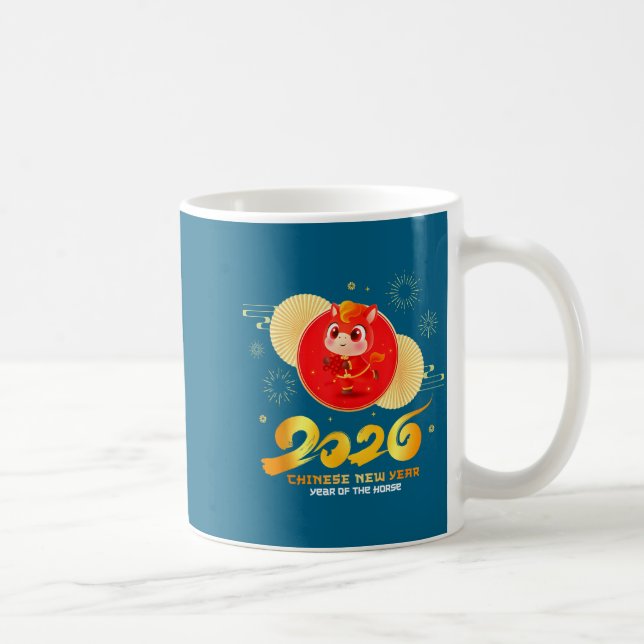 Caneca De Café Chinese New Year 2026 Year Of The Horse Cartoon Cu (Direita)
