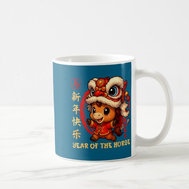 Caneca De Café Chinese New Year 2026 Year Of The Horse Funny Happ (Direita)