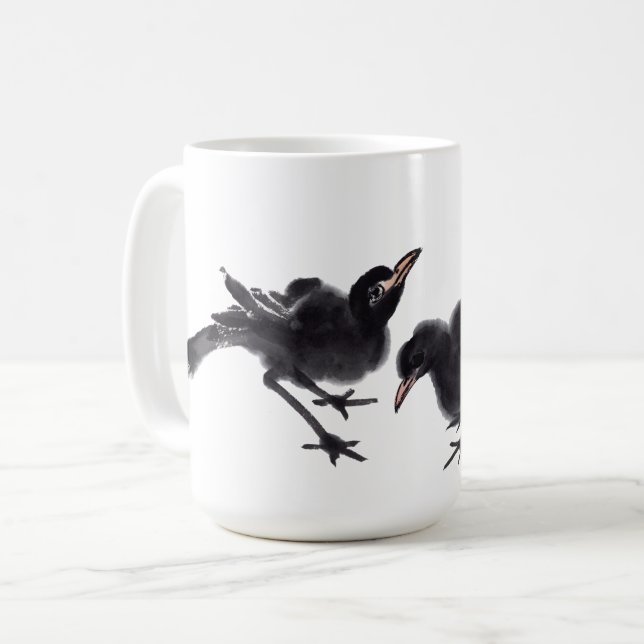 Caneca De Café Chinesische Tuschekunst mit Vogelmotiv (Frente Esquerda)