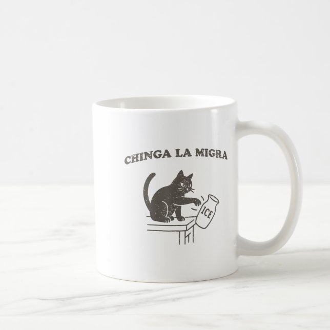Caneca De Café Chinga La Migra Immigration Abolish Ice Funny Cat  (Direita)
