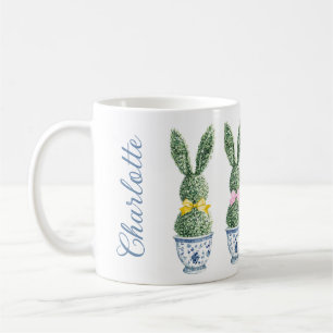 Caneca De Café Chinoiserie Azul e Branco com Topiaria de Coelho