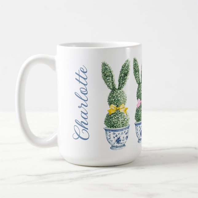 Caneca De Café Chinoiserie Azul e Branco com Topiaria de Coelho (Esquerda)