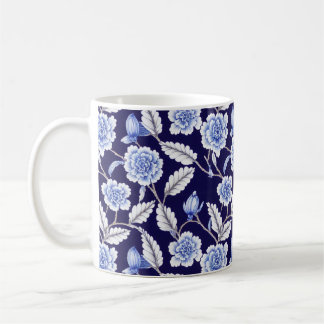 Caneca De Café Chinoiserie Delft Blue Floral Porcelain Padrão