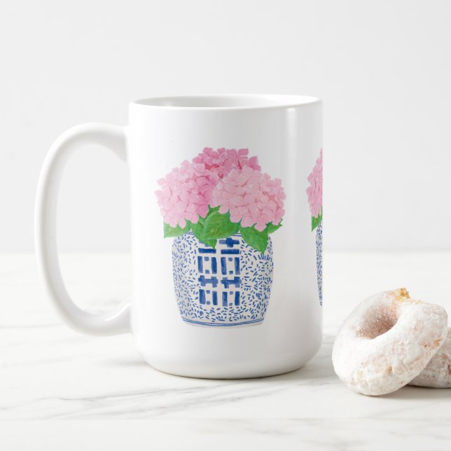 Caneca De Café Chinoiserie Hydrangea Mug (Com Donut)