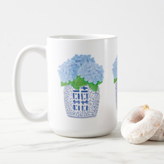 Caneca De Café Chinoiserie Hydrangea Mug (Com Donut)