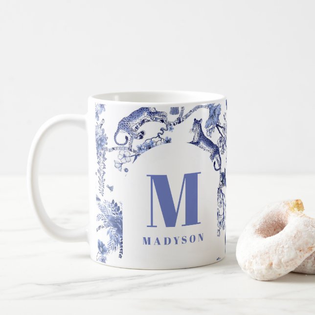 Caneca De Café Chinoiserie Personalizada Selva Azul (Com Donut)