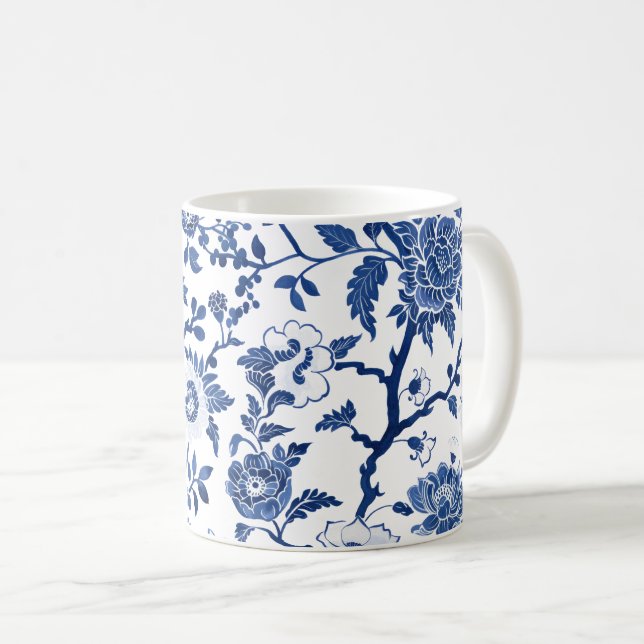Caneca De Café Chinoiserie Shades de Azul (Frente Esquerda)